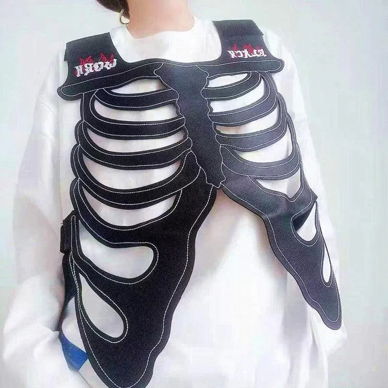 Sternum Embroidery Skeleton PU Vest