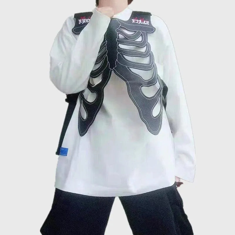Sternum Embroidery Skeleton PU Vest