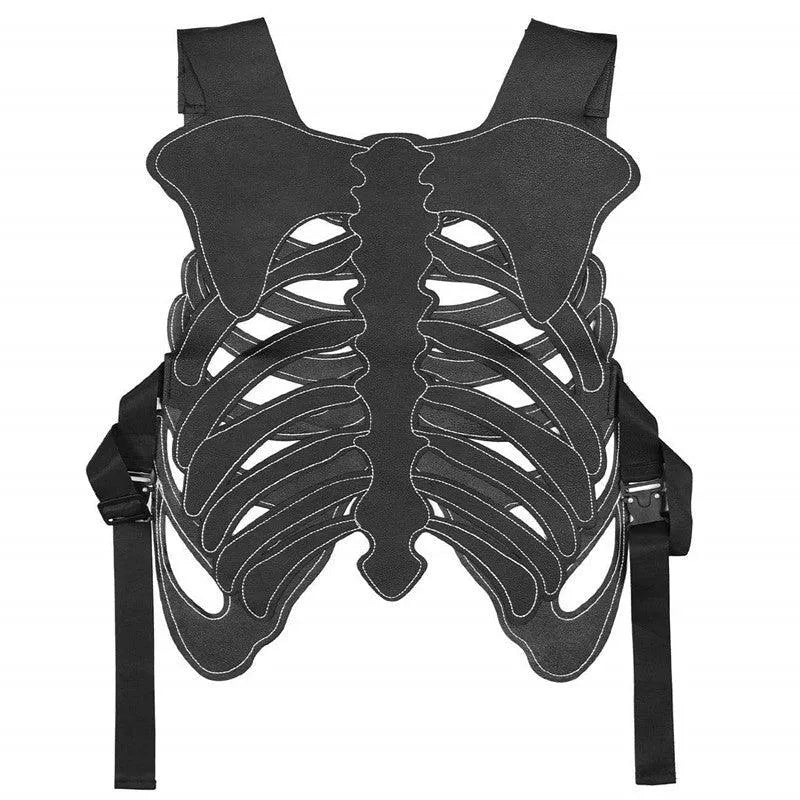 Sternum Embroidery Skeleton PU Vest
