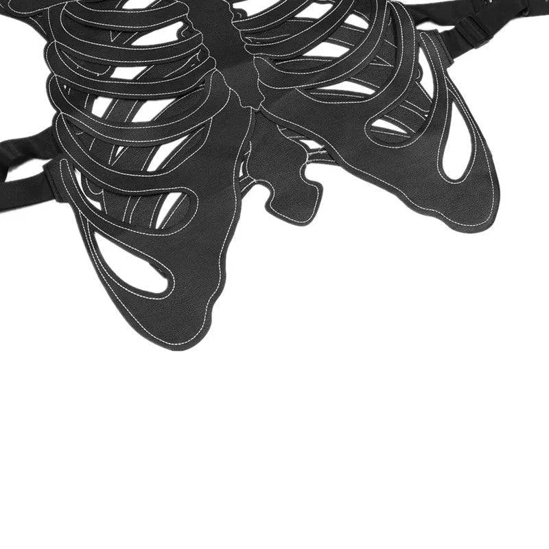 Sternum Embroidery Skeleton PU Vest