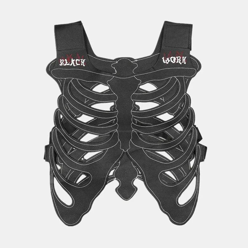Sternum Embroidery Skeleton PU Vest