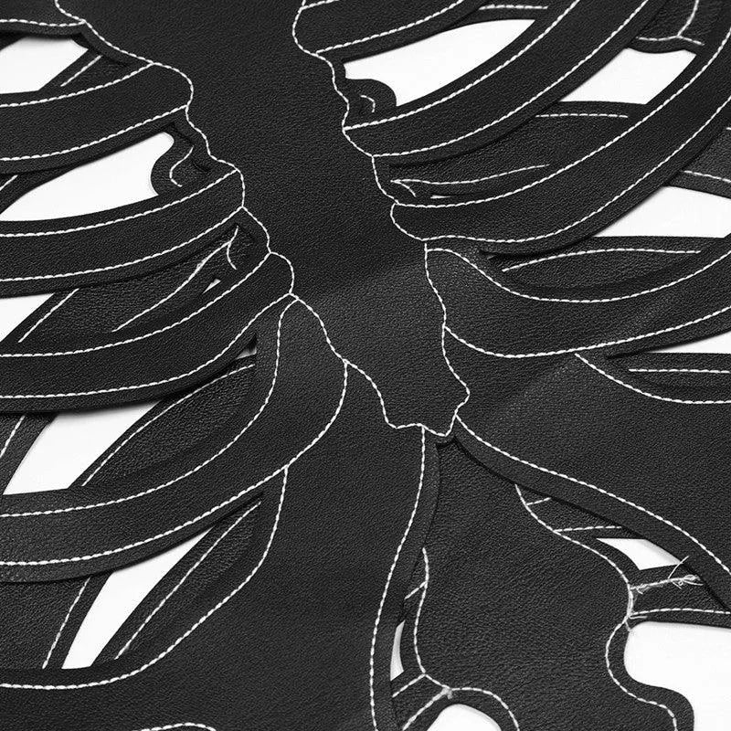 Sternum Embroidery Skeleton PU Vest