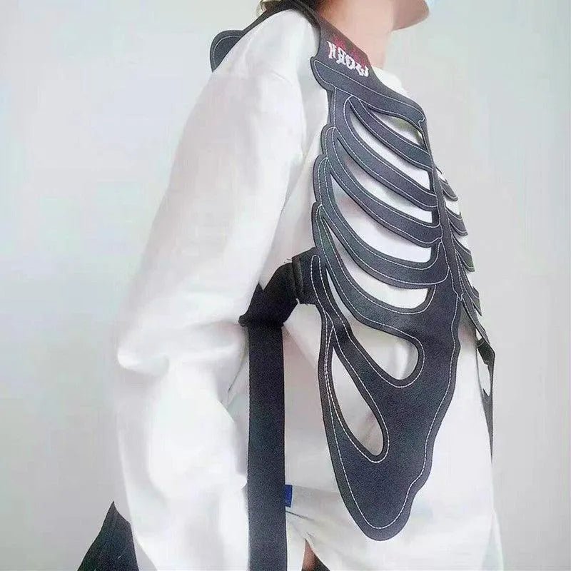 Sternum Embroidery Skeleton PU Vest