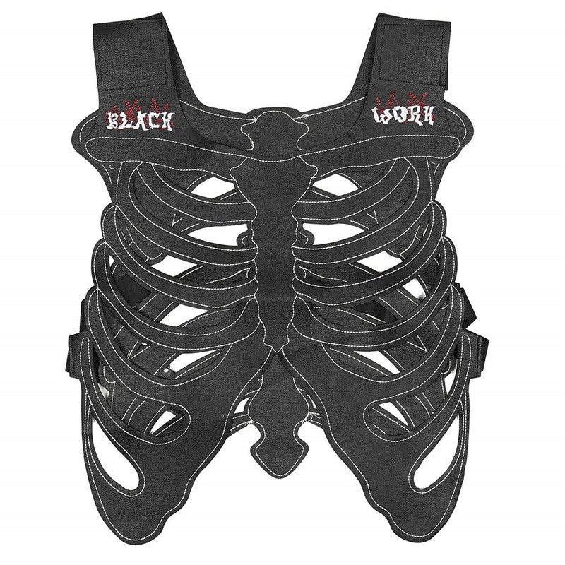 Sternum Embroidery Skeleton PU Vest