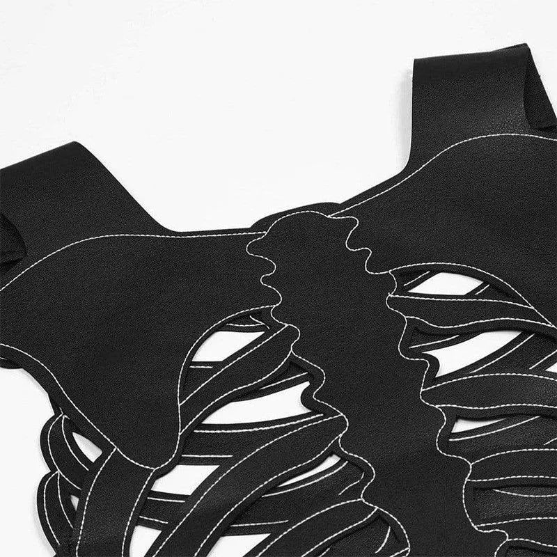 Sternum Embroidery Skeleton PU Vest
