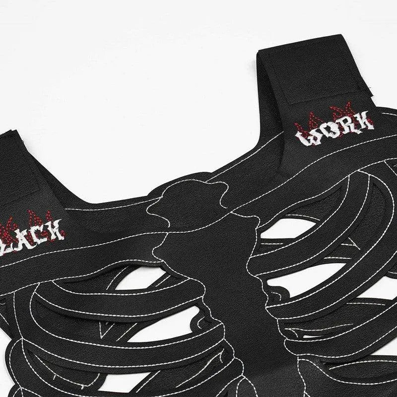 Sternum Embroidery Skeleton PU Vest