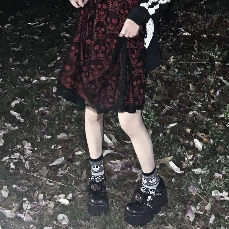 Skulls Lace Mesh Sling Strap Dress