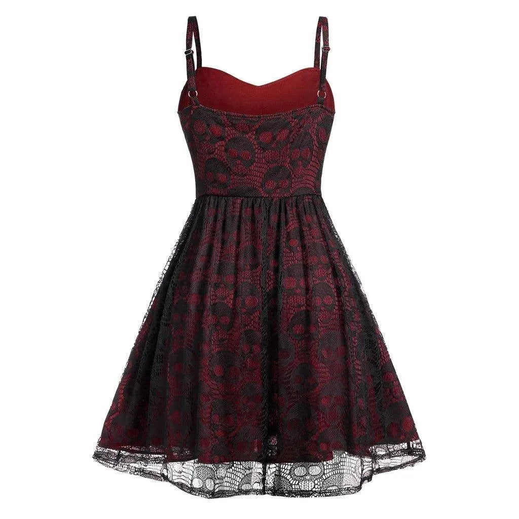 Skulls Lace Mesh Sling Strap Dress
