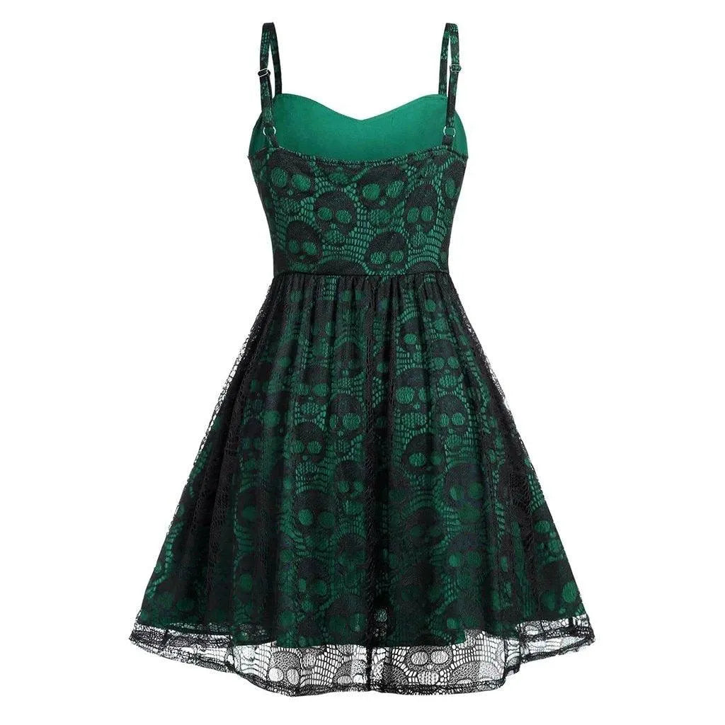 Skulls Lace Mesh Sling Strap Dress
