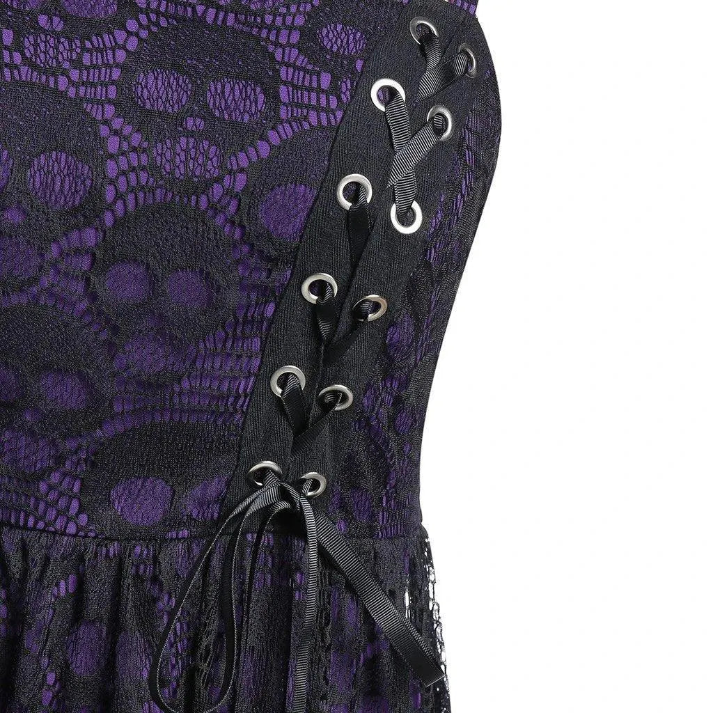 Skulls Lace Mesh Sling Strap Dress