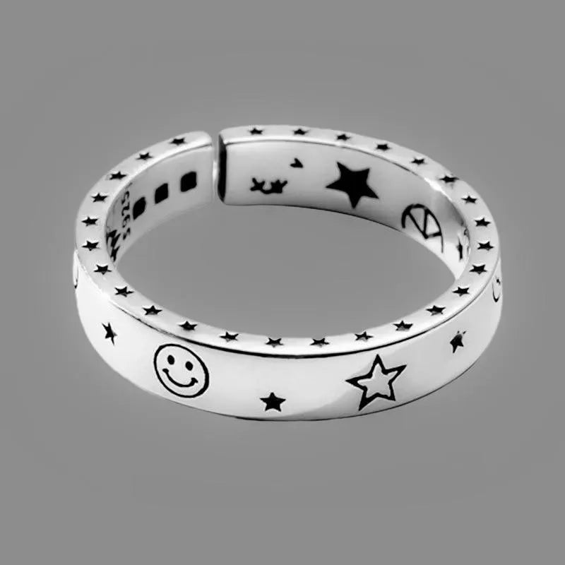 Star Moon Smiley Ring