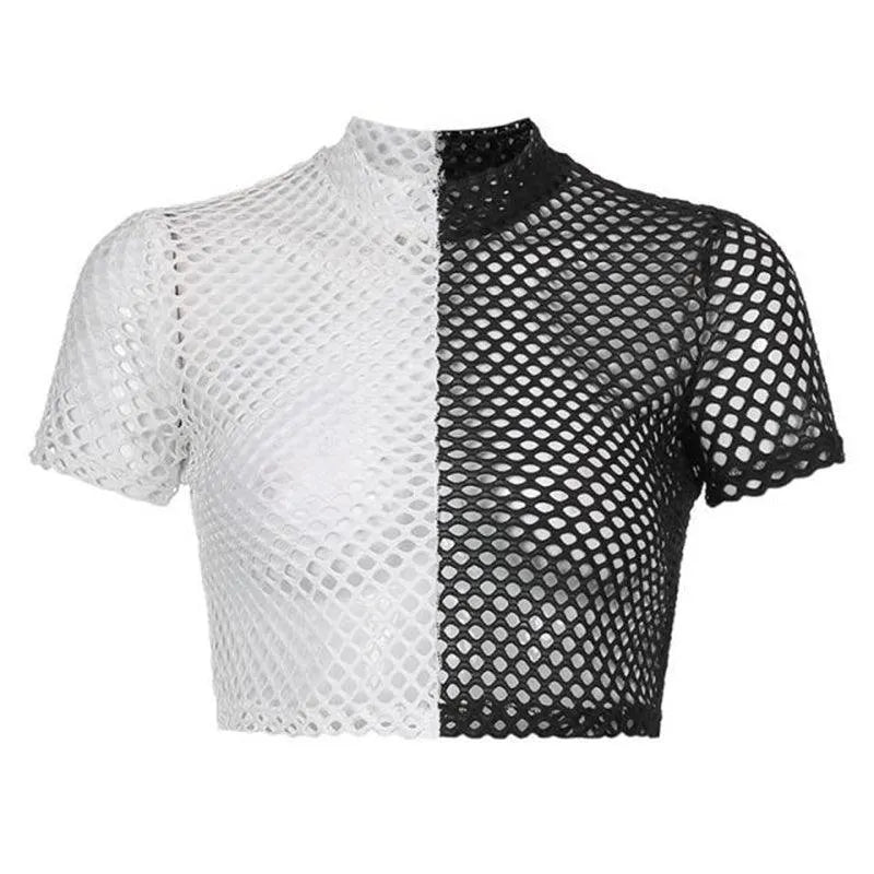 Gothic Black and White Mesh Top
