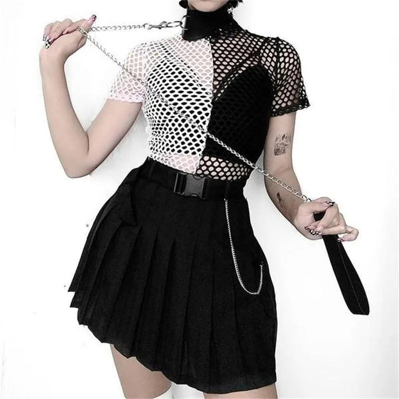 Gothic Black and White Mesh Top