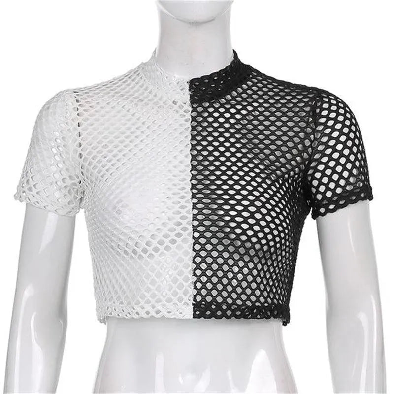 Gothic Black and White Mesh Top