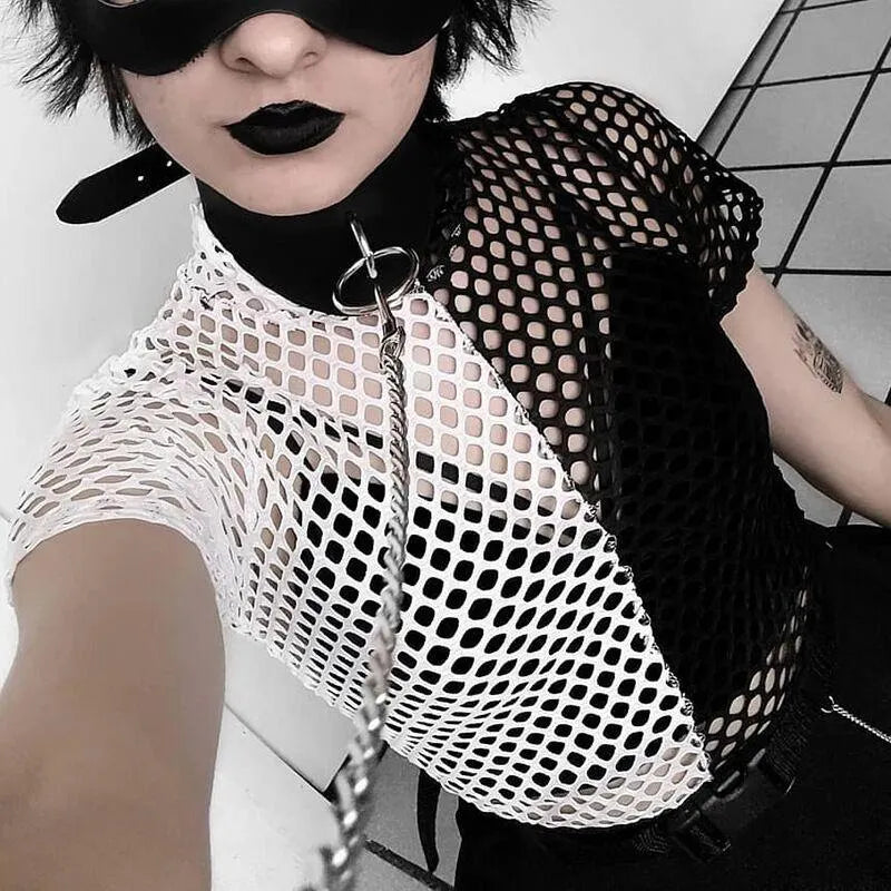 Gothic Black and White Mesh Top