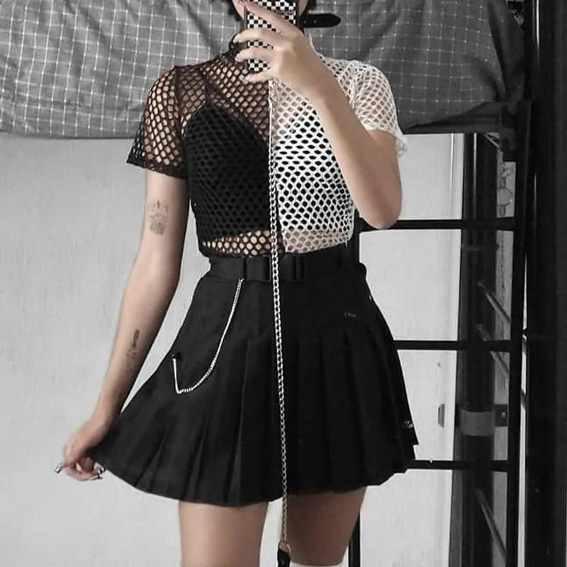 Gothic Black and White Mesh Top