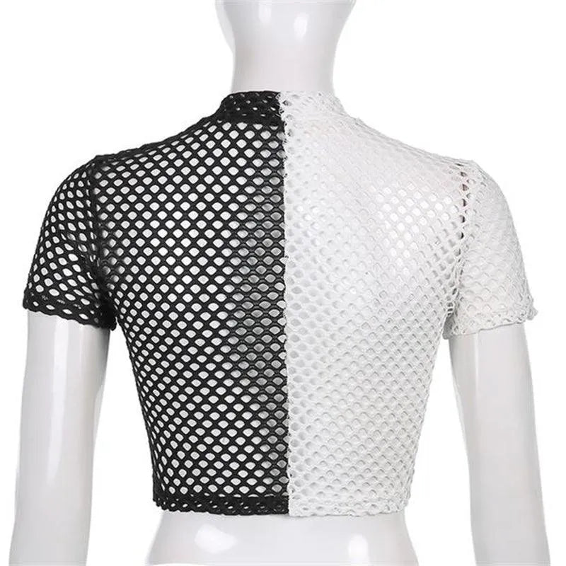 Gothic Black and White Mesh Top