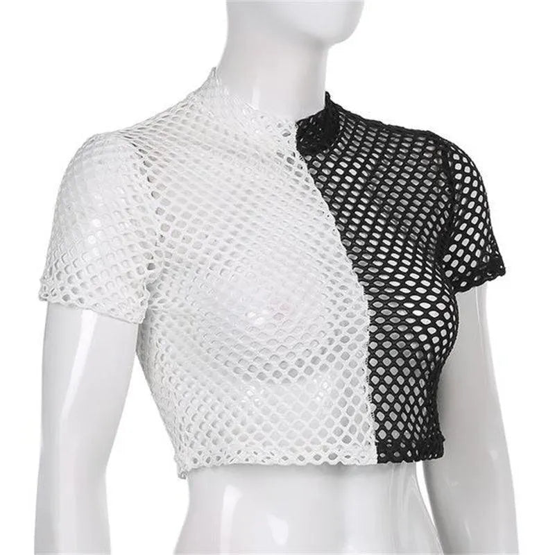 Gothic Black and White Mesh Top