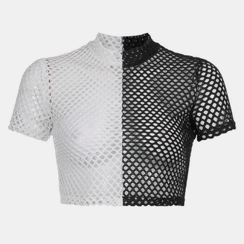 Gothic Black and White Mesh Top