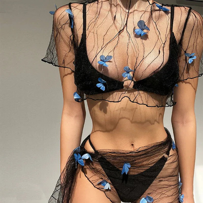 Butterfly Beach See-through Laced Top Set