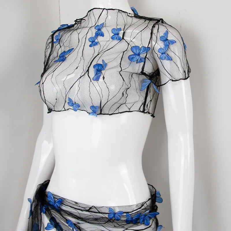 Butterfly Beach See-through Laced Top Set