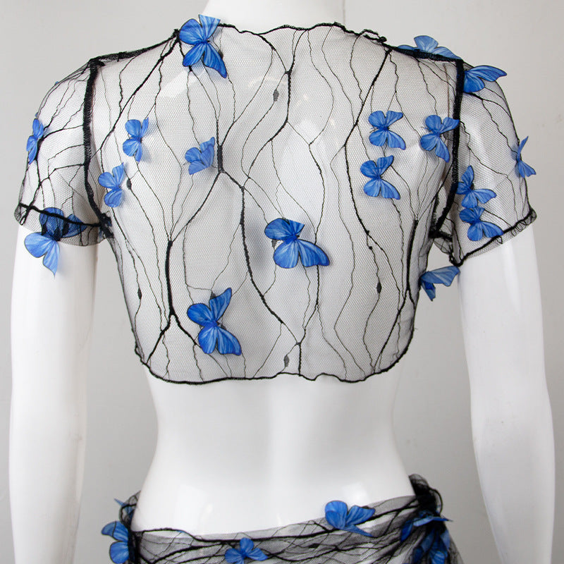 Butterfly Beach See-through Laced Top Set