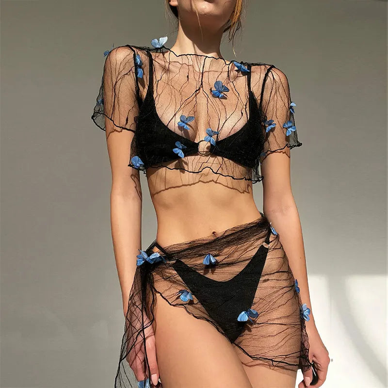Butterfly Beach See-through Laced Top Set