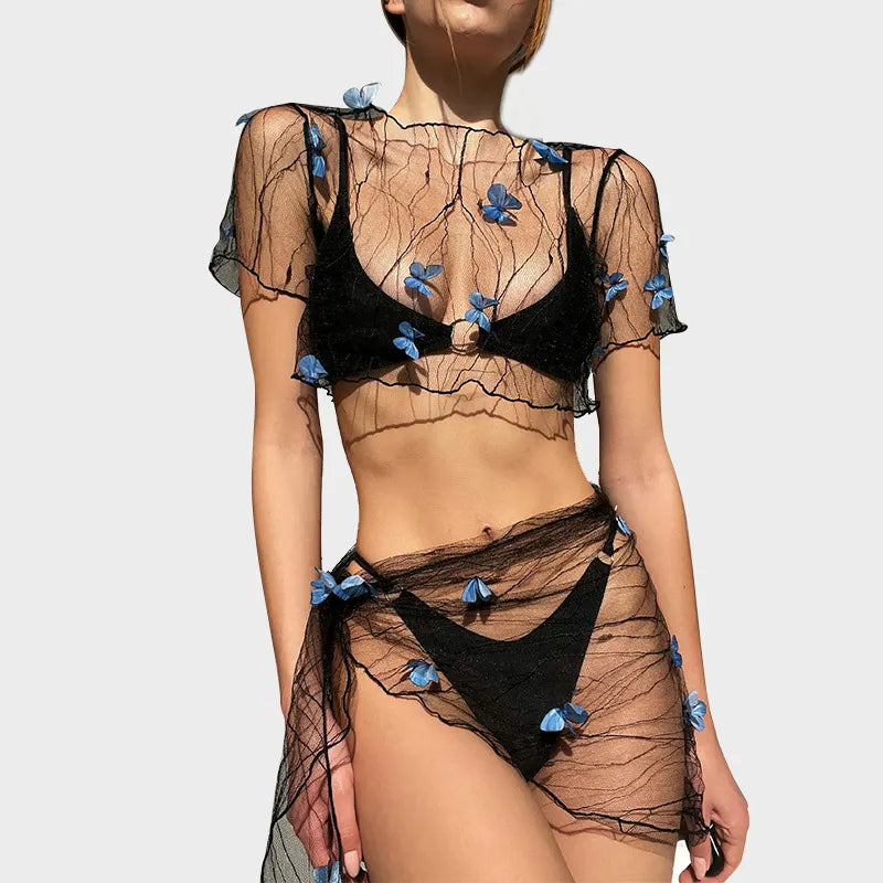 Butterfly Beach See-through Laced Top Set