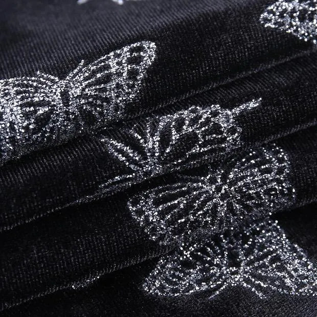 Butterfly Printed Velvet Strap Dress