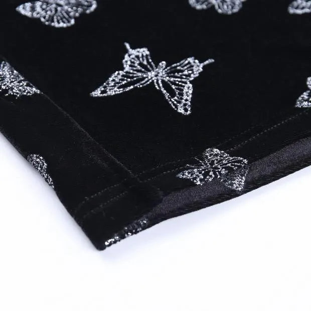 Butterfly Printed Velvet Strap Dress