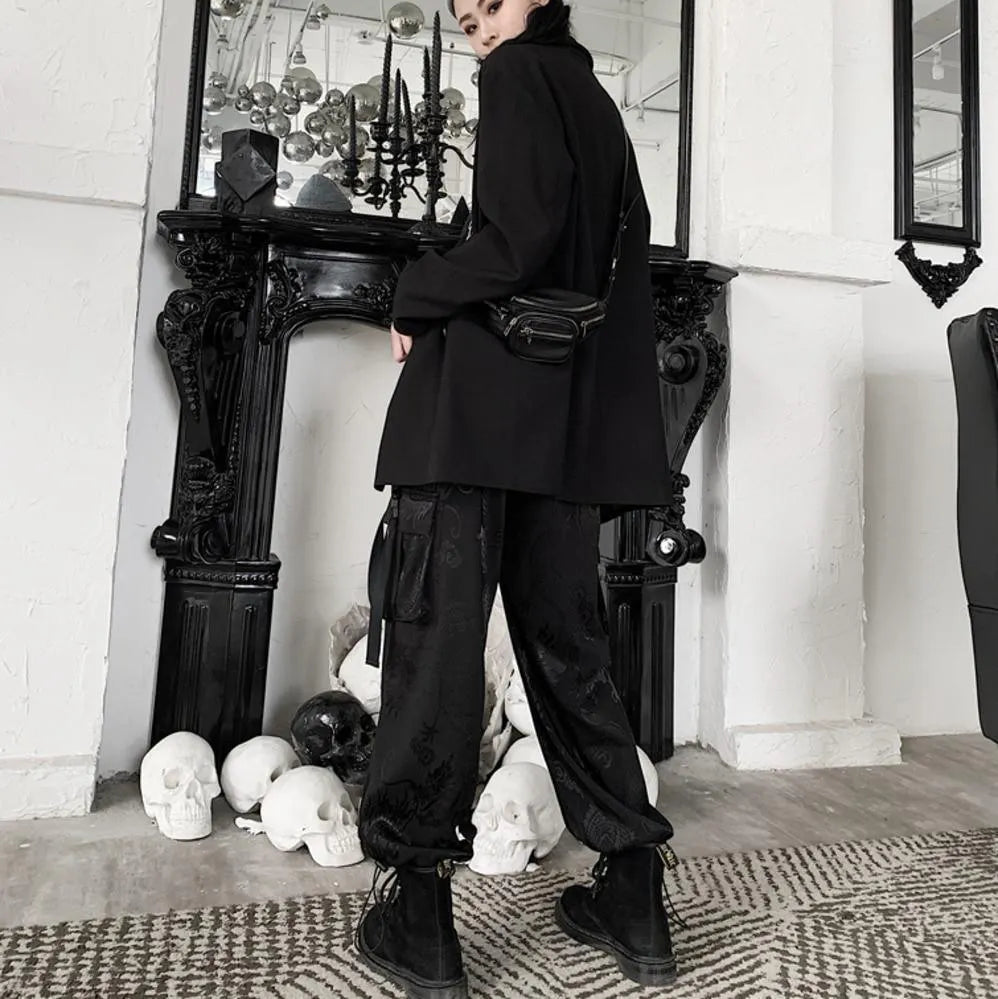 Dragon Print Cargo Jogger Pants