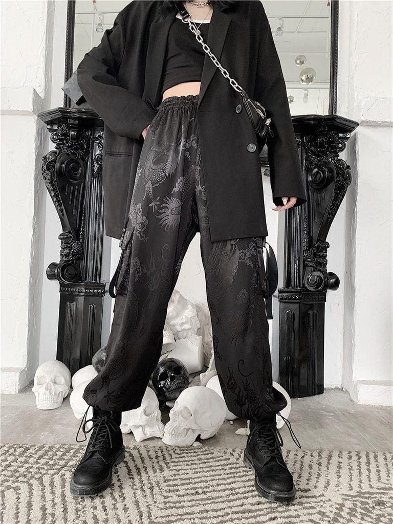 Dragon Print Cargo Jogger Pants
