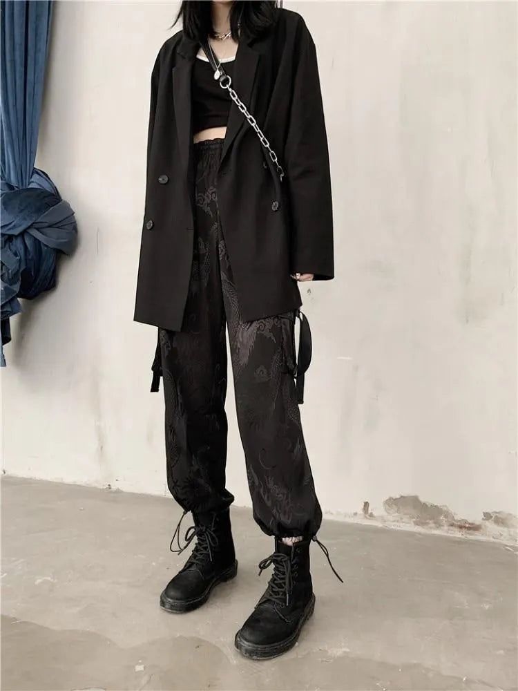 Dragon Print Cargo Jogger Pants