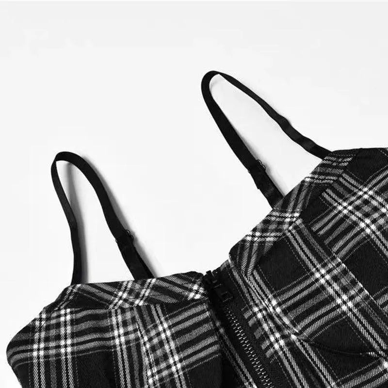 Gothic Grunge Spaghetti Strap Plaid Mini Dress