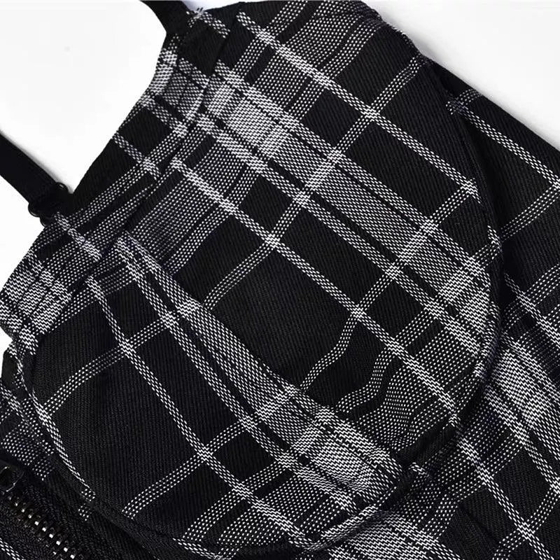 Gothic Grunge Spaghetti Strap Plaid Mini Dress