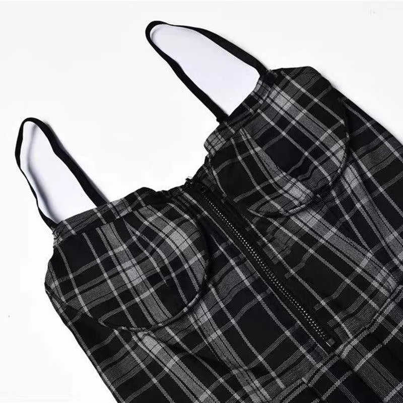Gothic Grunge Spaghetti Strap Plaid Mini Dress