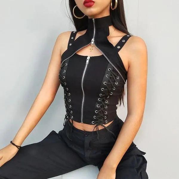 Goth Lace-Up Sleeveless Tank Top
