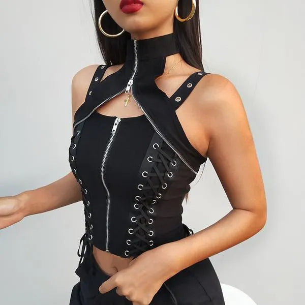 Goth Lace-Up Sleeveless Tank Top