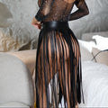 Punk Fringed Leather Midi Skirt