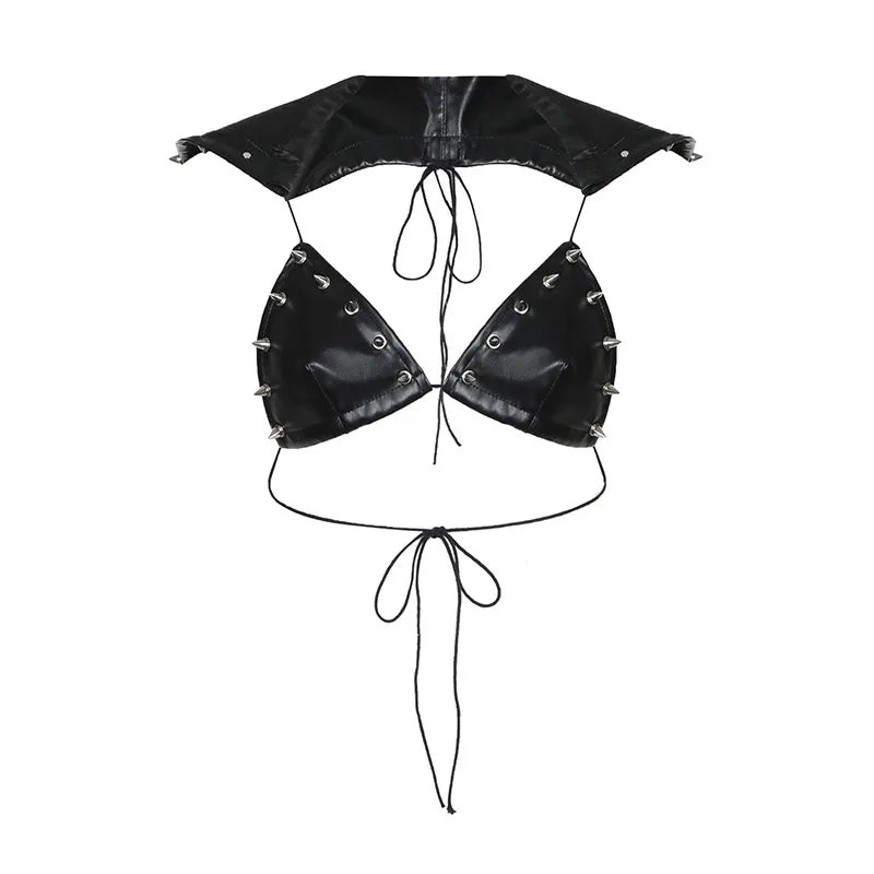 Triangle Cup Hooded Leather Bra