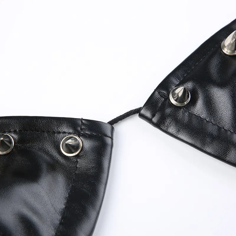Triangle Cup Hooded Leather Bra