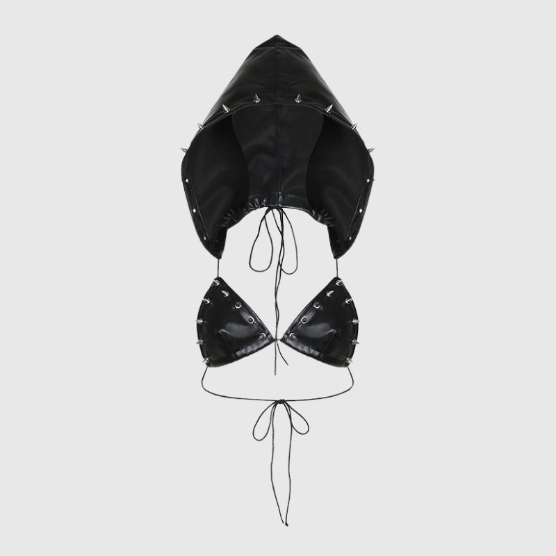 Triangle Cup Hooded Leather Bra