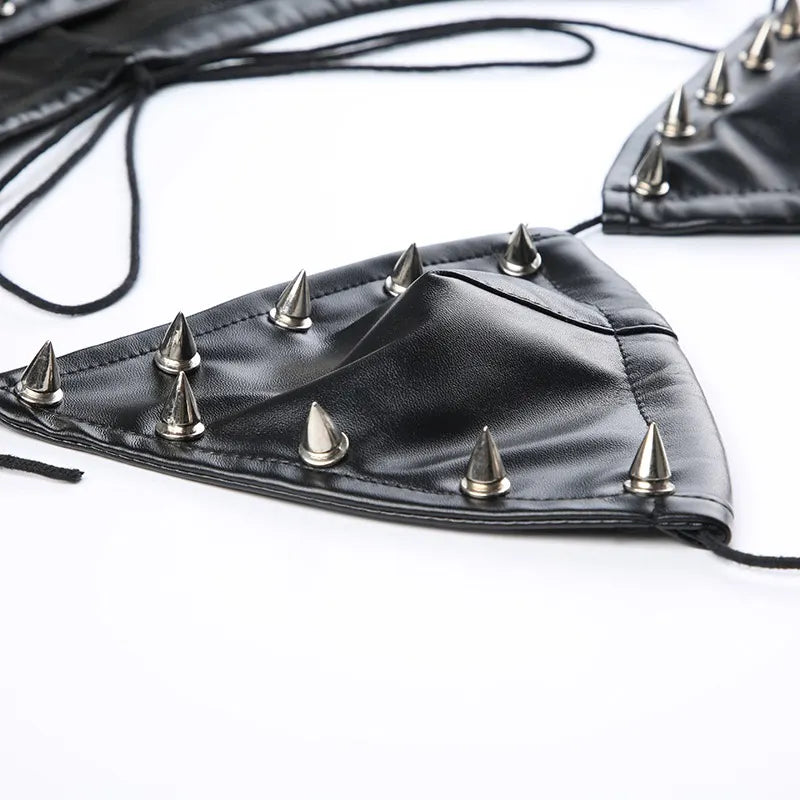 Triangle Cup Hooded Leather Bra