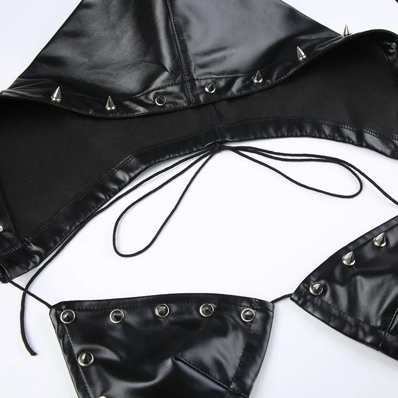 Triangle Cup Hooded Leather Bra