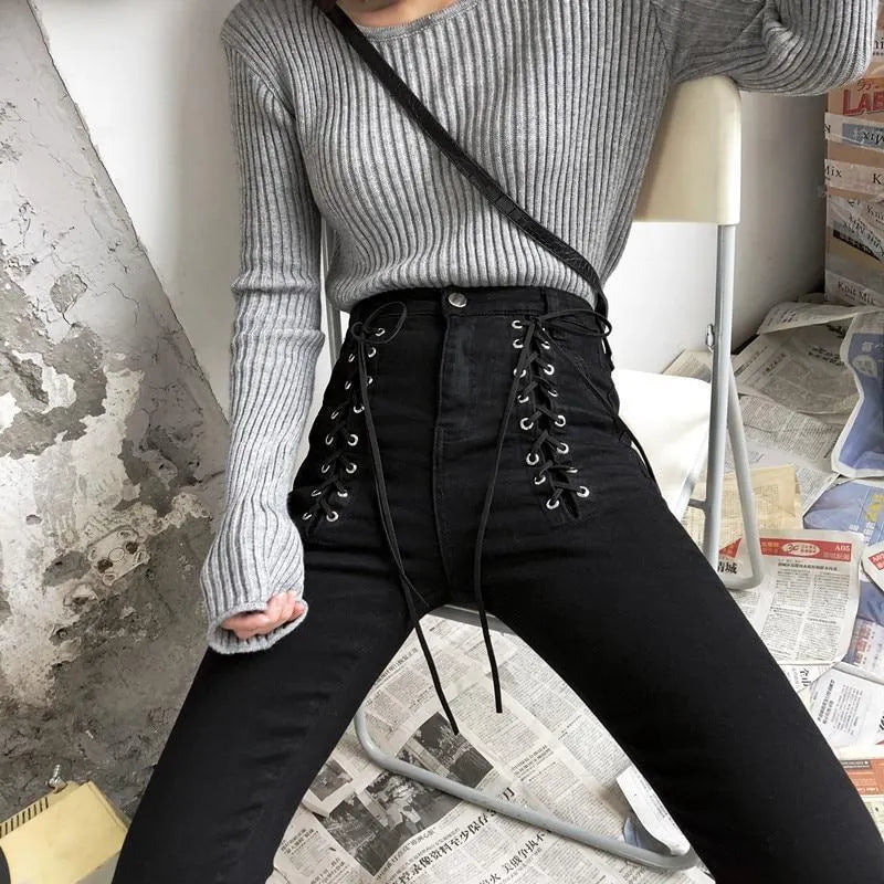 Double Lace Up Skinny Pants