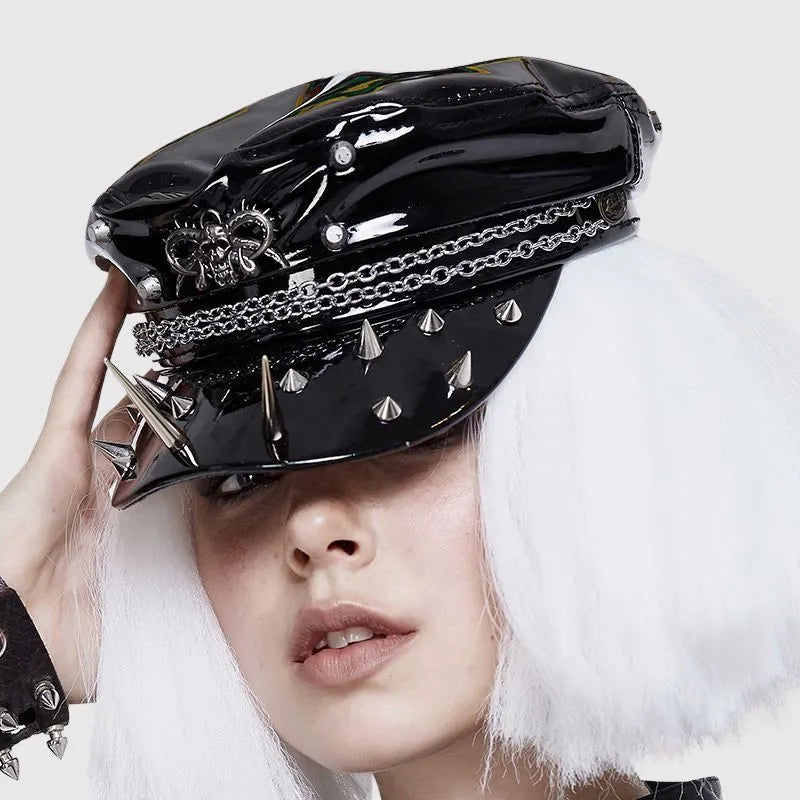 Skull Rivet Chain PU Hat