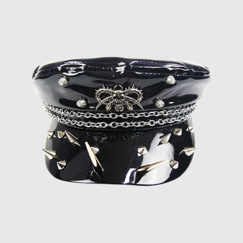 Skull Rivet Chain PU Hat