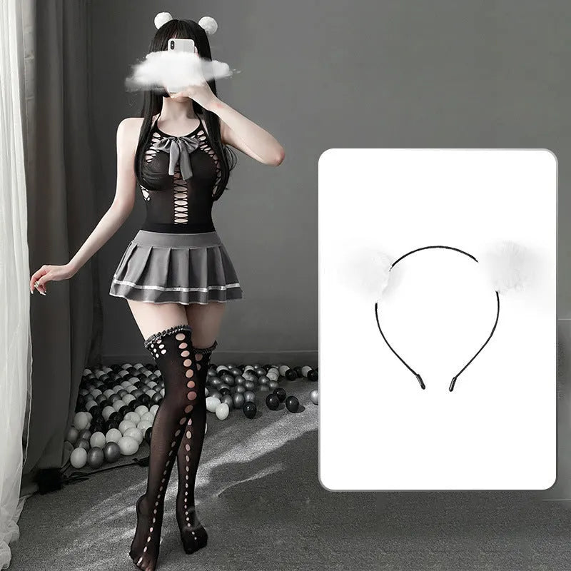 Endless Love Hollow Out Top and Mini Skirt Lingerie Set