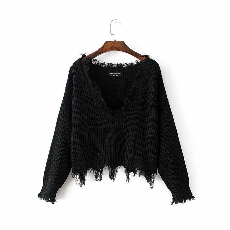 Gothic Distressed Knitted Long Sleeve Sweater