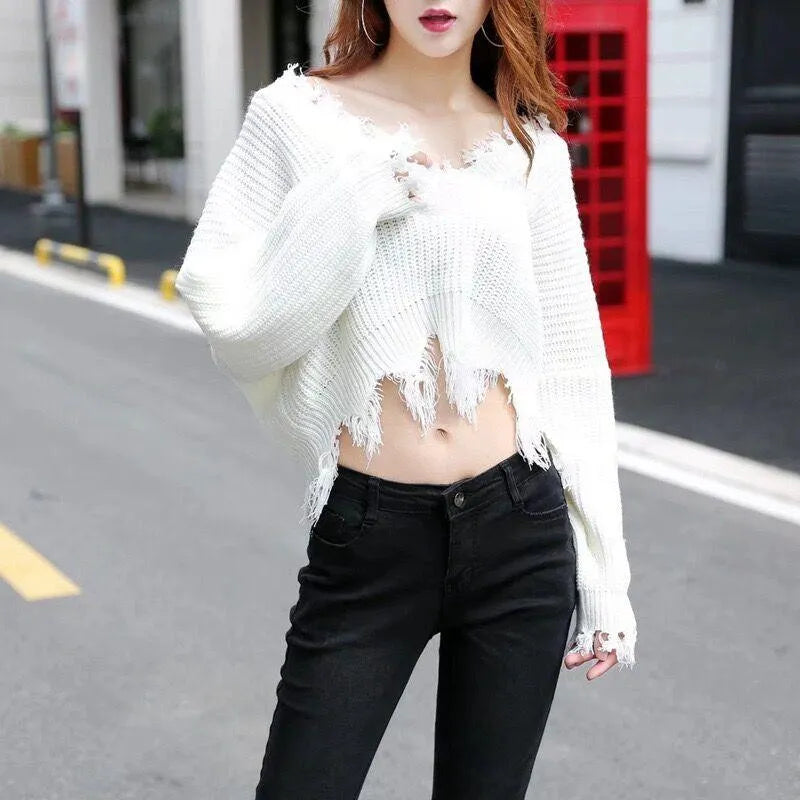 Gothic Distressed Knitted Long Sleeve Sweater